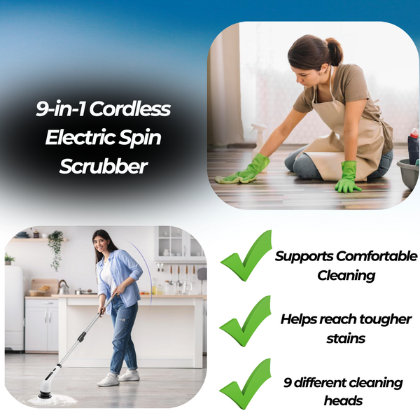 9-in-1 Cordless Electric Spin Scrubber – Efficient, Multi-Purpose Cleaning with Extendable Handle